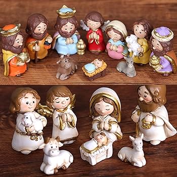 Amazon.co.jp: クリスマス飼い葉桶装飾セット漫画イエス神聖フィギュア