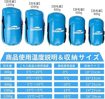 Amazon.co.jp: Soomloom マミー型 高級ダウン650FP寝袋 登山 シュラフ