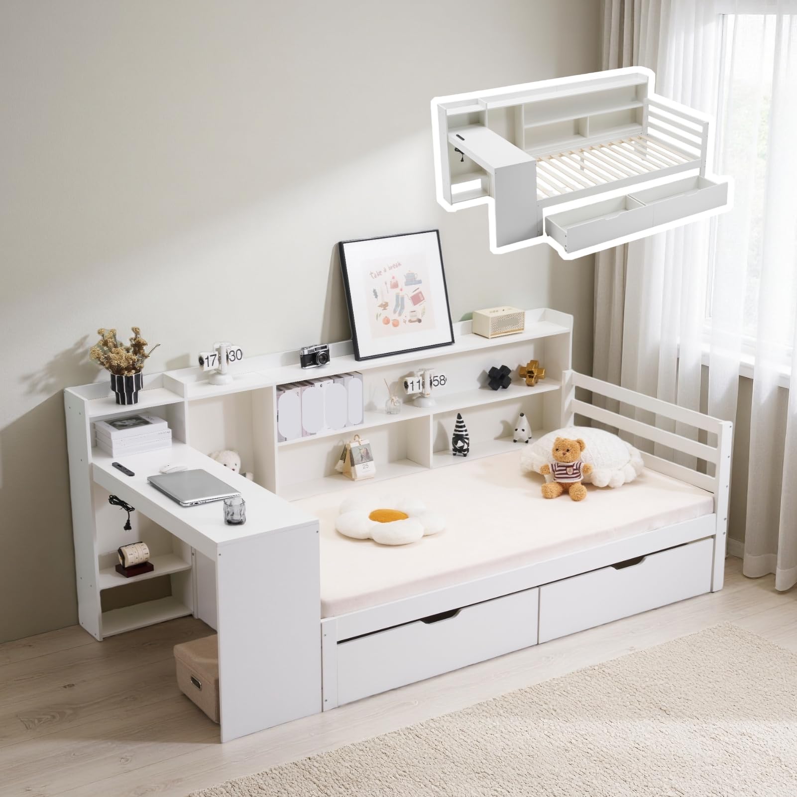 Amazon｜SOFTSEA システムベッド シングル 頑丈 木製 デスク付き