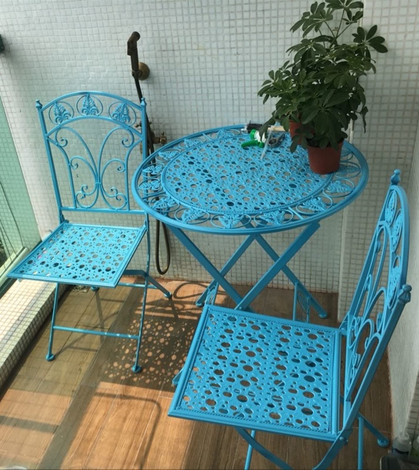 Amazon.co.jp: ライトブルーガーデンチェアセット 透かし彫りガーデン