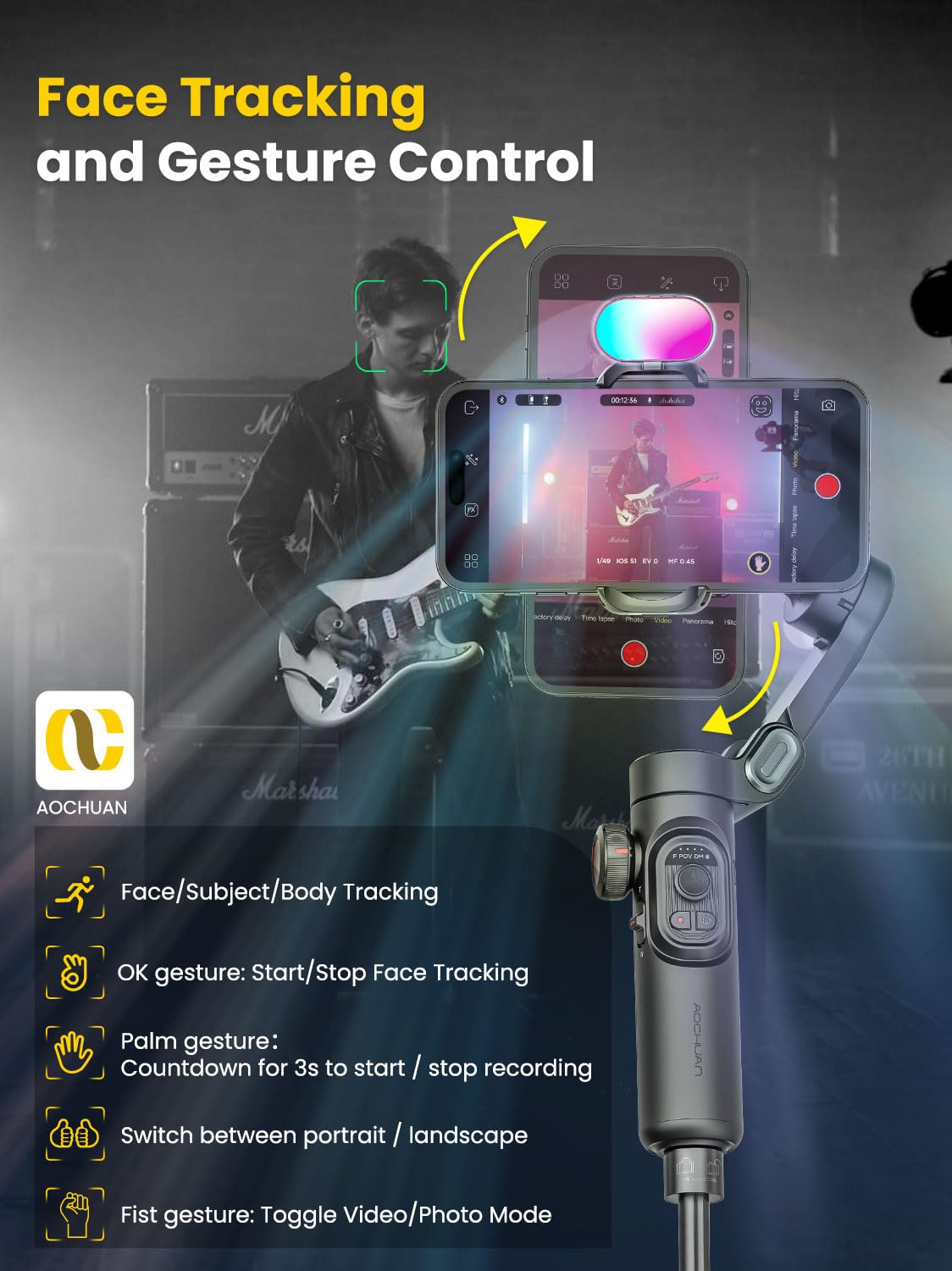 Amazon.co.jp: AOCHUANスマホ用3軸ジンバルスタビライザー