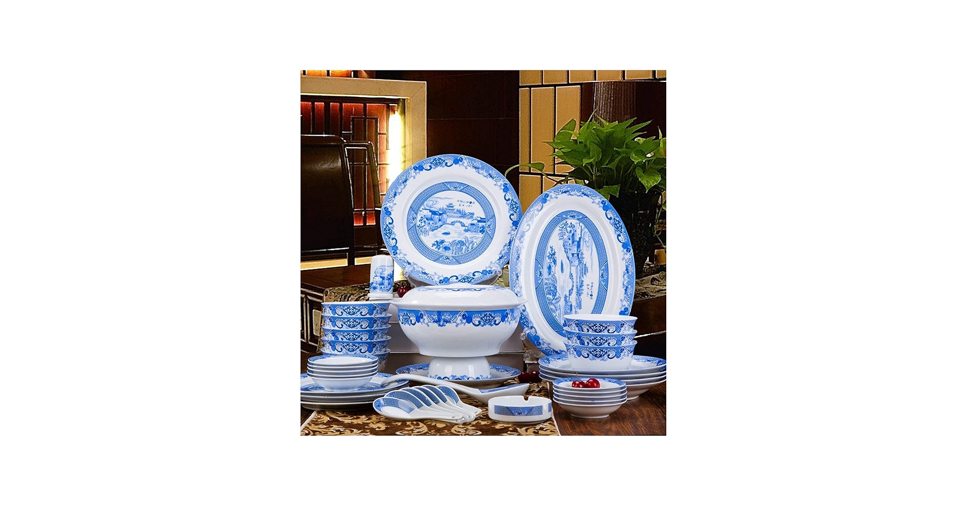 Amazon.co.jp: パーティー食器プレートボウル56ピースボーンチャイナ