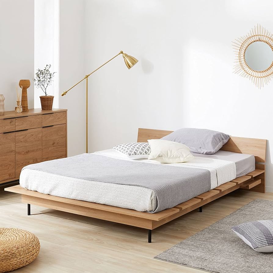 Amazon｜LOWYA ロウヤ ダブルベッド フレーム マットレスCセット 木目