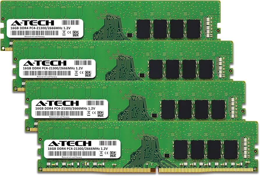 A-Tech 64GB (4x16GB) DDR4 2666 MHz UDIMM PC4-21300 (PC4-2666V