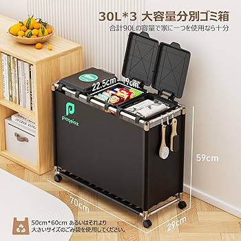 Amazon｜ゴミ袋ホルダー 3分別*30L ゴミ箱 ふた付き レジ袋を隠すゴミ