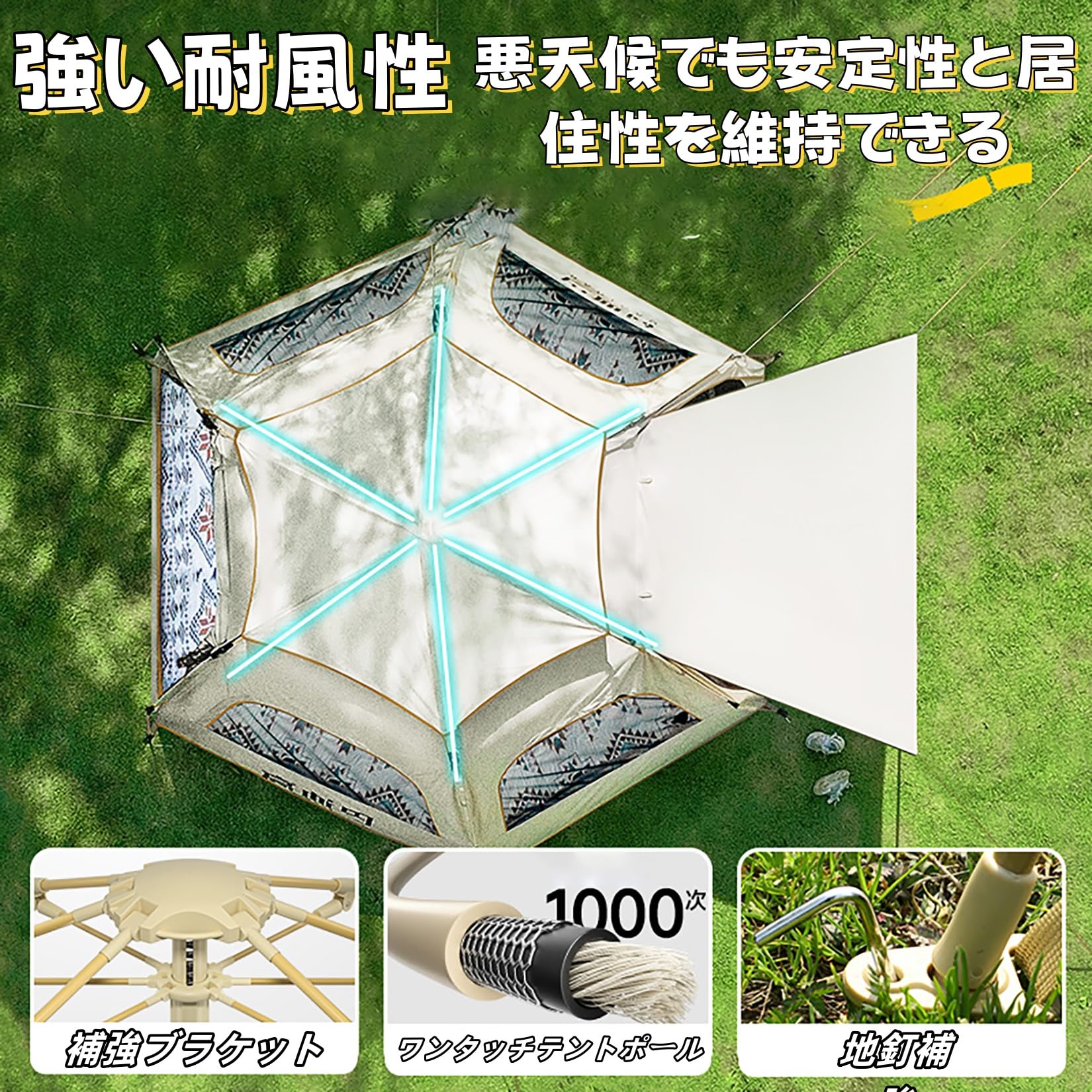 Amazon.co.jp: ワンタッチテント キャンプテント 新六角形テント 5-8人