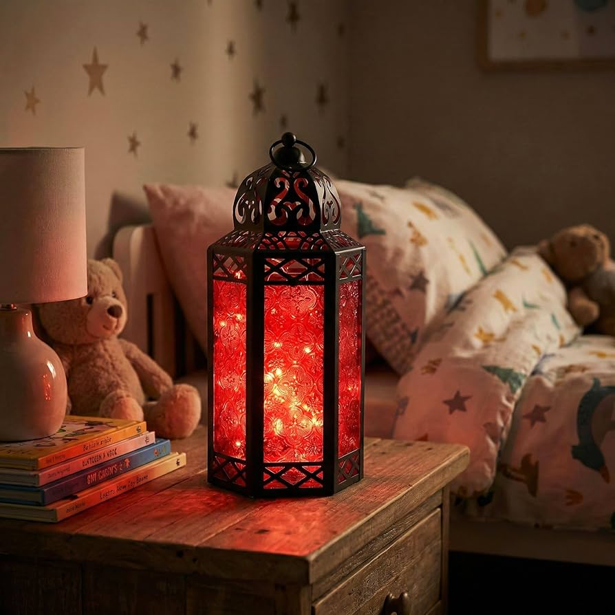 Amazon.co.jp: 赤いガラスと妖精ライト付き大型モロッコキャンドル