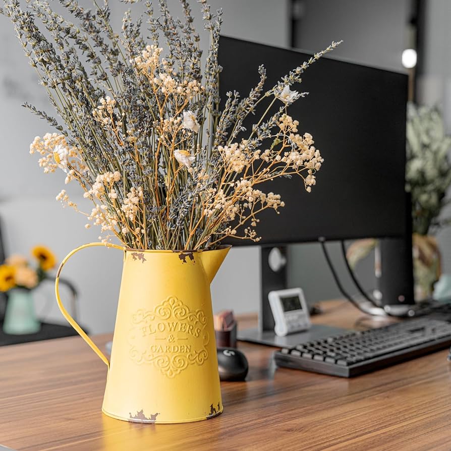 Amazon.com: APSOONSELL Yellow Metal Flower Vase Vintage Jug