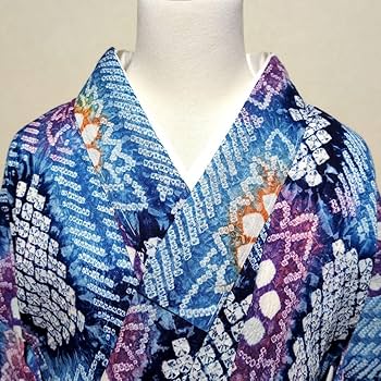 Amazon.co.jp: 本藍染 有松絞り 鳴海 総絞り 浴衣 単衣 市松 花 青藍系