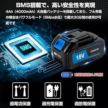 Amazon | SUNPIE 高圧洗浄機 強力モータ500w 吐出圧力8Mpa 充電式