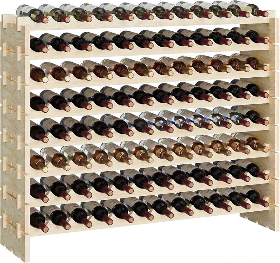Amazon｜ZENY 大型 ボトル96本 木製ワインラック 積み重ね可能 横12列