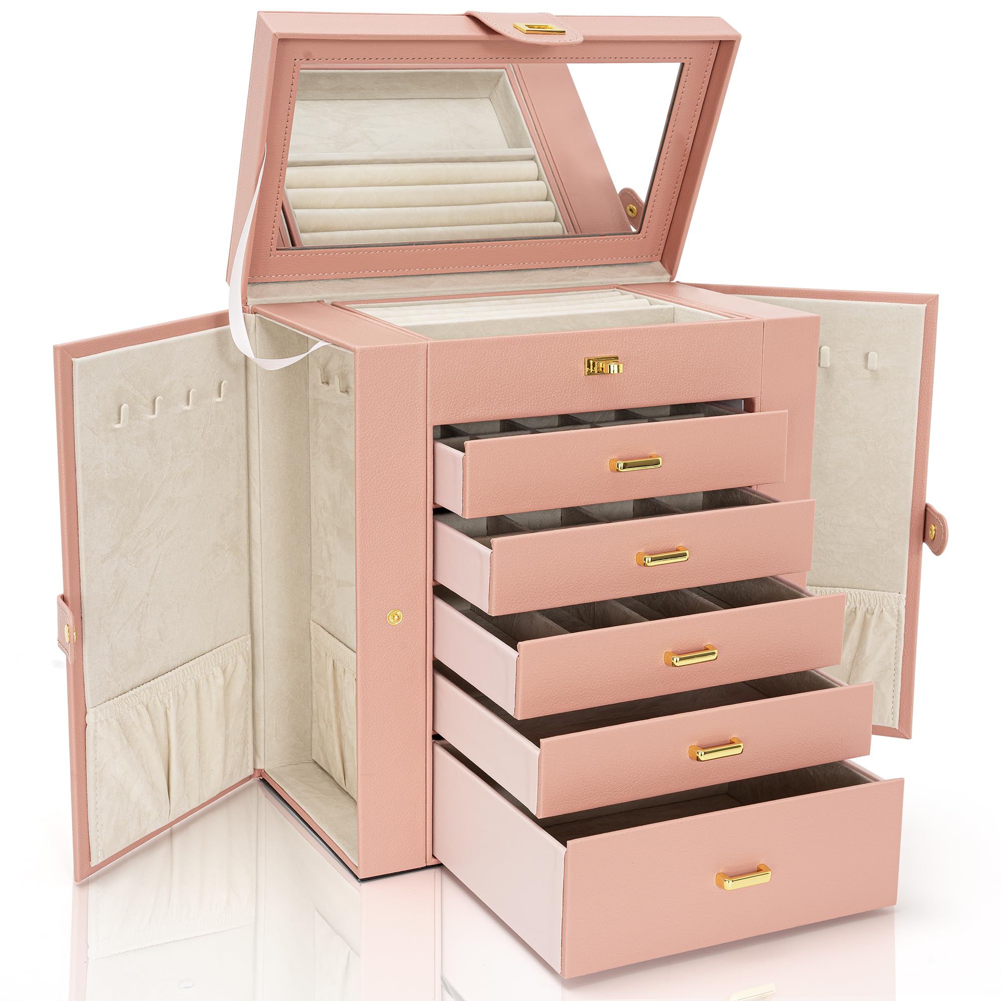 Amazon.co.jp: BUBM ジュエリーボックス 大容量 6段 鏡付き