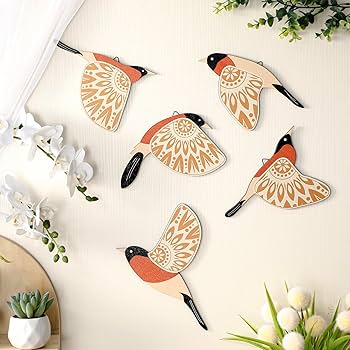 Amazon.co.jp: Barydat 木製鳥 ウォールアート 木製飛ぶ鳥 壁装飾 素朴