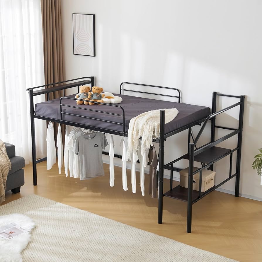 Amazon｜ロフトベッド スチール製 セミダブル 大容量収納 耐荷重150kg