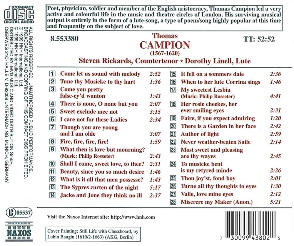 クラシック THOMAS CAMPION LUTE SONGS EARLY MUSIC CD Amazon.com