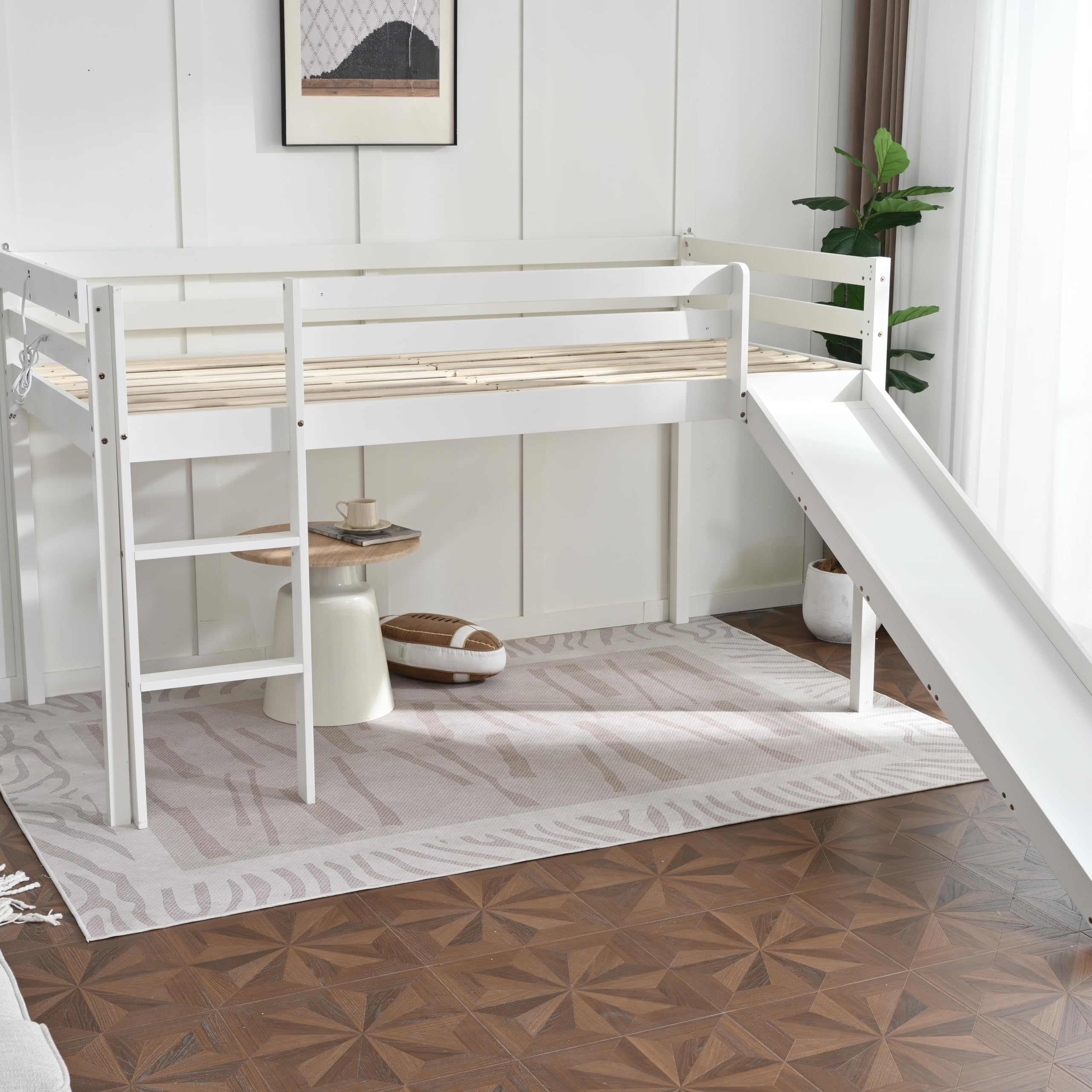 Amazon｜ロフトベッド 頑丈 ロータイプ 階段付き 天然木 コンセント
