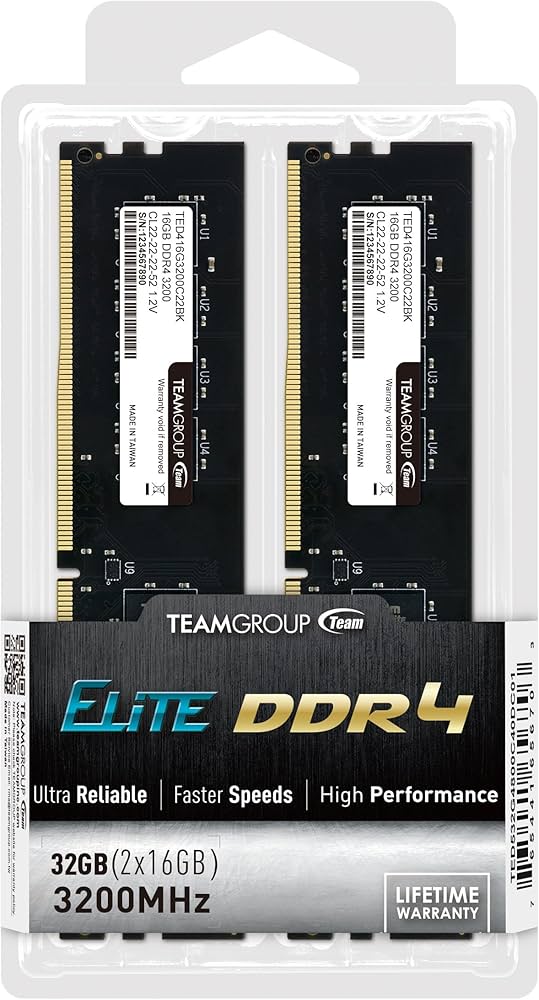 TEAMGROUP Elite DDR4 32GB Kit (2 x 16GB) 3200MHz (PC4-25600) CL22