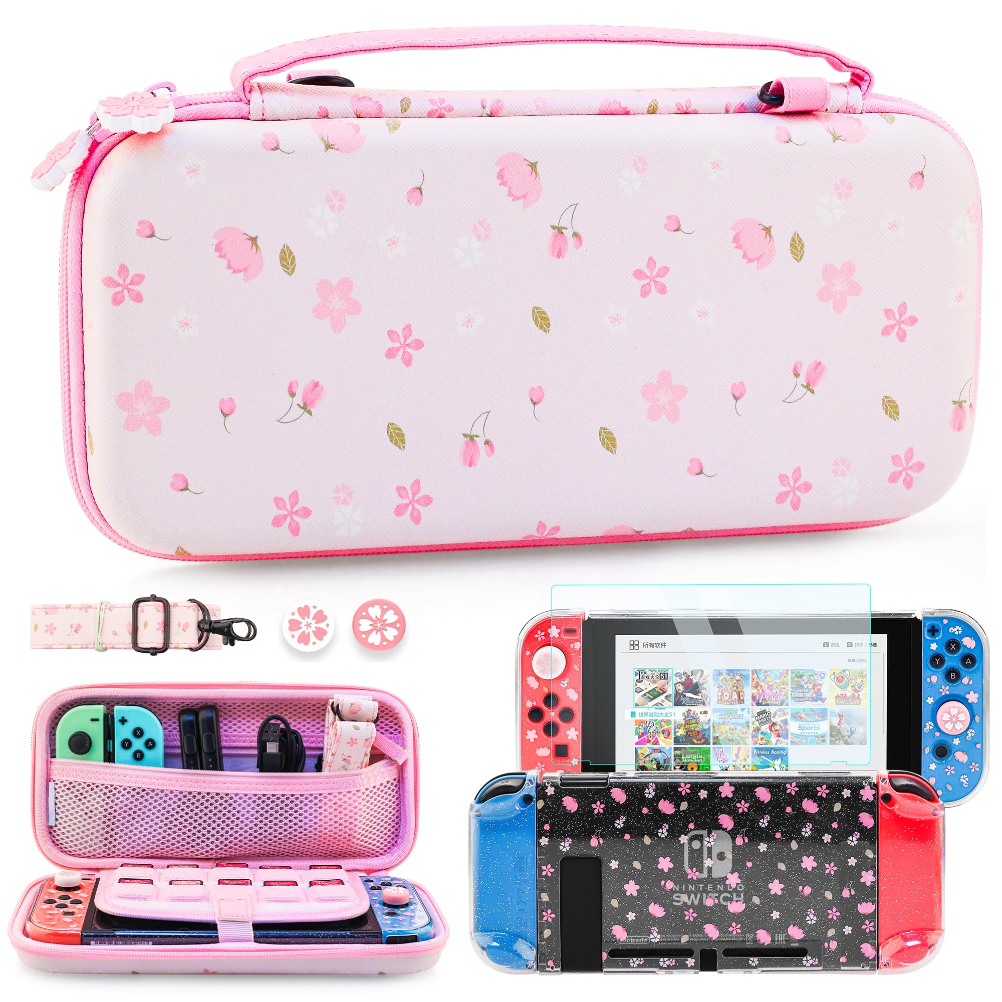 Amazon.com: RHOTALL Sakura Pink Carrying Case Set for Nintendo