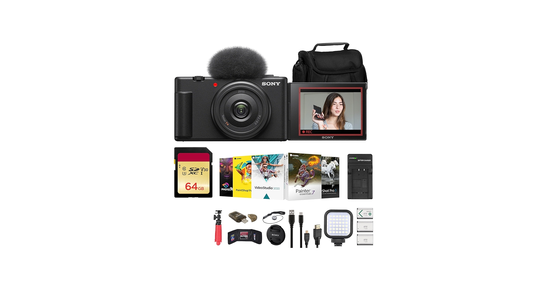 Amazon.com: Sony ZV-1F Vlogging Camera (Black) (ZV1FB) + Case +