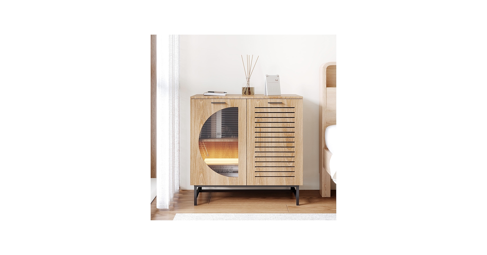 Amazon.co.jp: FUFU&GAGA キャビネット サイドボード LEDライト付き