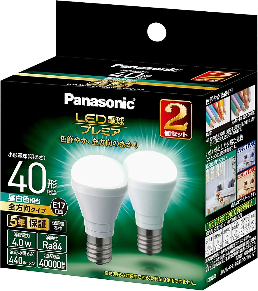 Amazon | パナソニック LED電球 プレミア 口金直径17mm 電球40W形相当