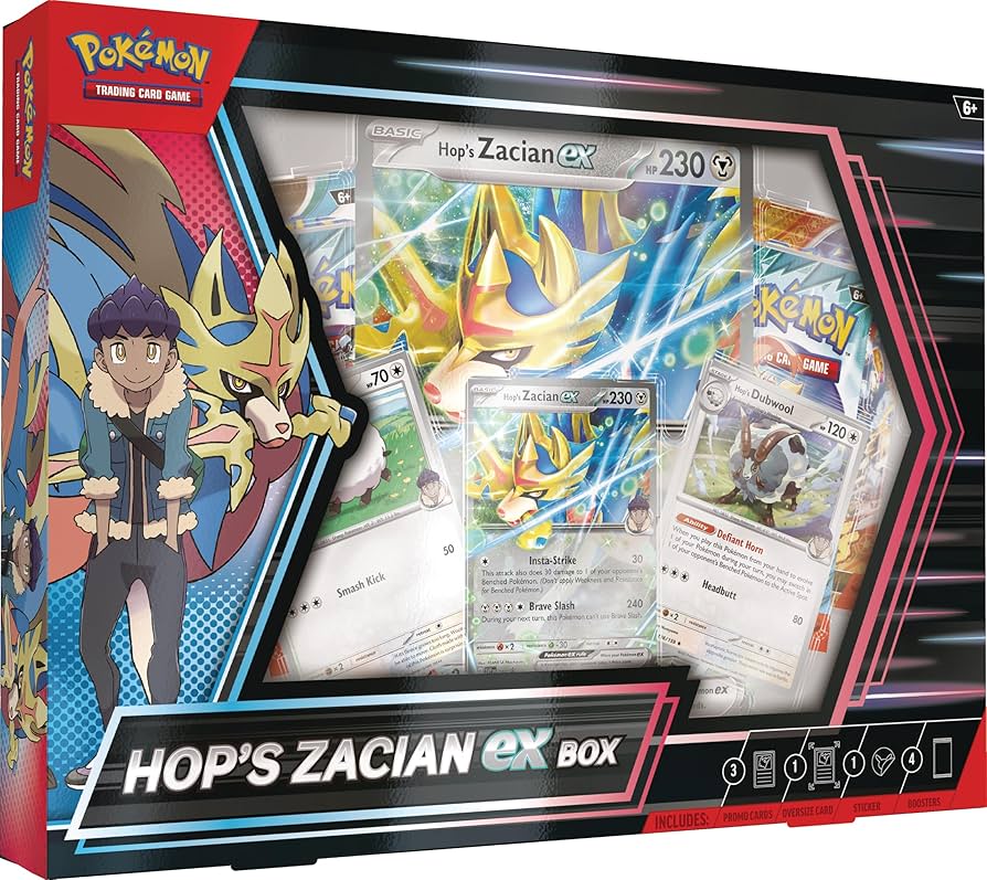 Amazon.com: Pokemon TCG: Hop's Zacian ex Box - 4 Packs : Toys & Games