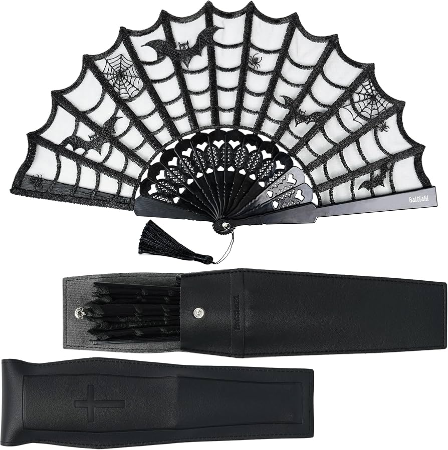 Amazon.com: Kaitiaki Goth Folding Fan - Black Lace Handheld Fan