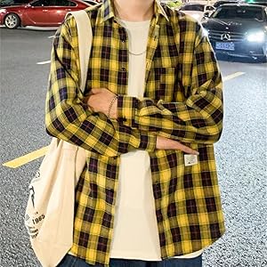 Amazon.co.jp: Gergeousチェックシャツ メンズ ゆったり シャツ 韓国