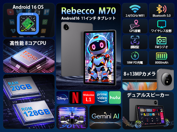 Amazon.co.jp: 【タブレット 11インチ android16 】Rebecco M70