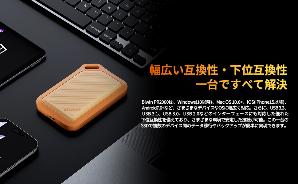 Amazon | Biwin Amber 外付けSSD 1TB PR2000 USB3.2 Gen2x2 最大読出