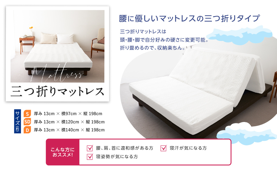 Amazon｜【メーカー公式】雲のやすらぎ プレミアム三つ折りマットレス