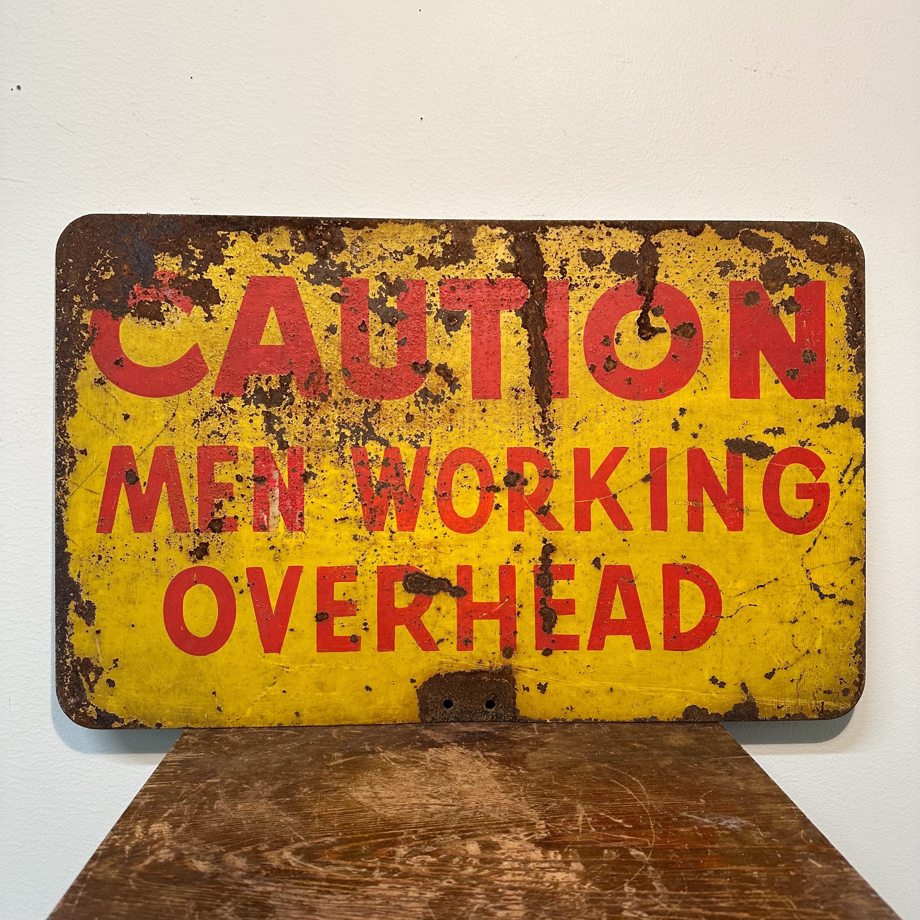 1930s Caution Men Working Overhead Sign | Industrial Decor – Mad