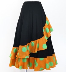 フラメンコ 水玉 斜めフリル ファルダスカート グリーン 3047gr