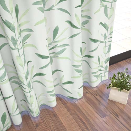 オーダー】遮光3級 ナチュラル リーフ柄の形状記憶付 SD27187(グリーン