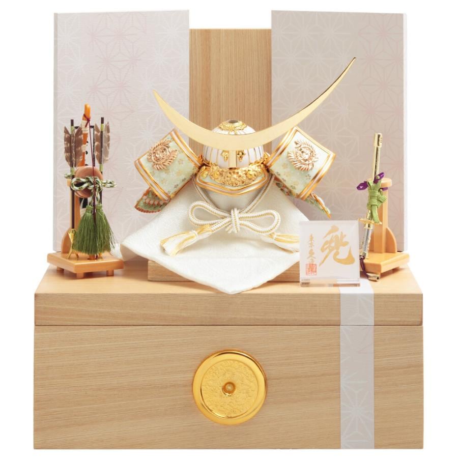 五月人形 久月作 コンパクト お祝い 兜飾り 収納飾り 伊達政宗 正絹