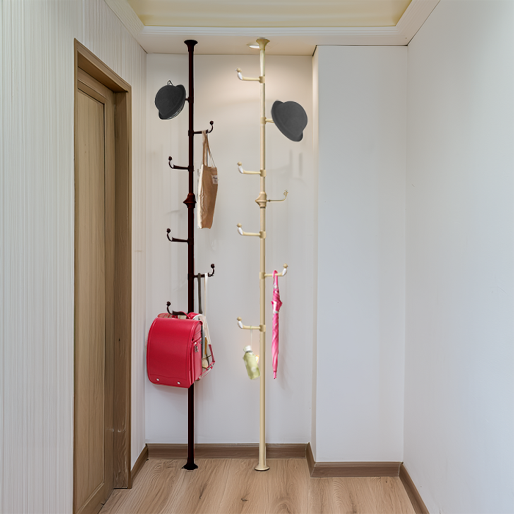 簡単】ワンタッチ式突っ張りポールハンガー 小鳥フック6個 高170cm