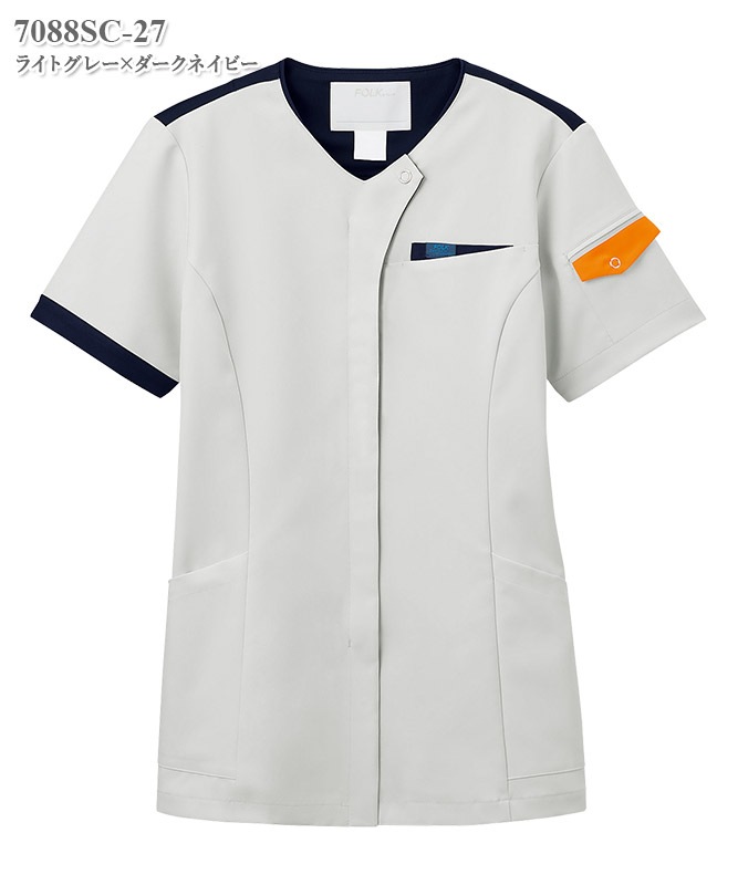 男女兼用ジップスクラブ半袖[フォーク製品] 7088SC｜THS-白衣通販・販売