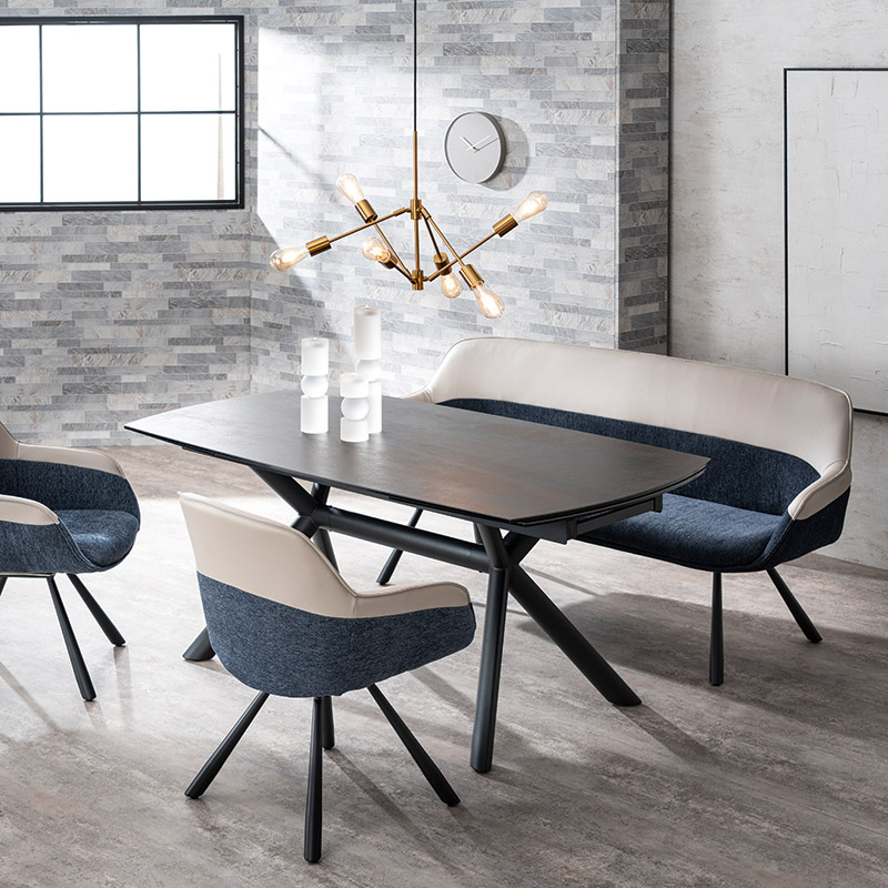 伸長ダイニングセット NICOLA セラミックテーブル 160EXT BK ＋ 回転