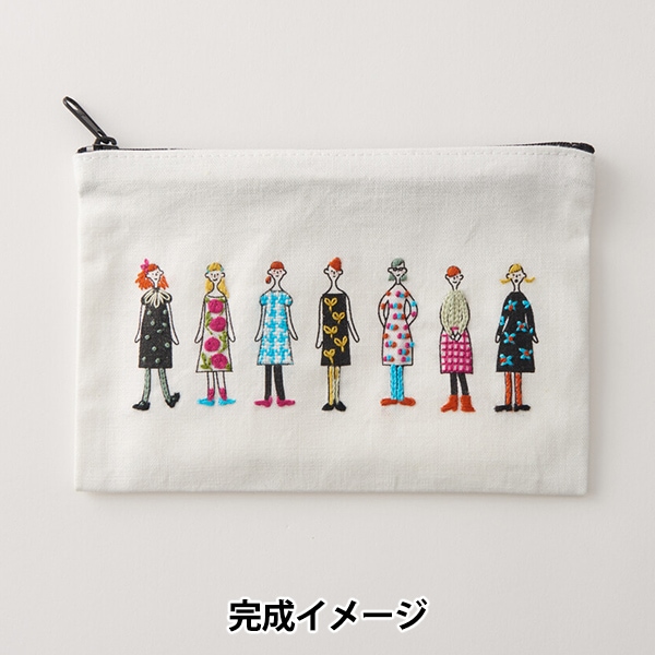 刺しゅう布 『100ネエサン 縫製済ジップポーチ ホワイト 中島一恵