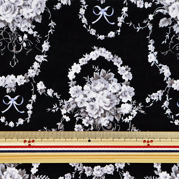 数量5から】 生地 『シャーティング ローズブーケ ブラック YUZ-922-4
