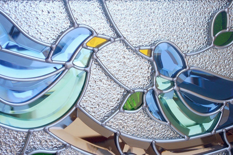 ステンドグラス 壁掛け 幸せの青い鳥 フレーム：クリア (SH-PR01) 幅