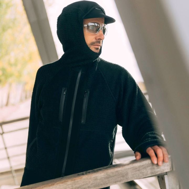 charbon / POLARTEC HYBRID FLEECE HOODIE BLACK