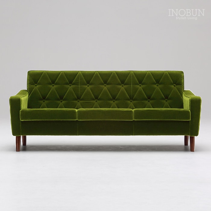 カリモク60 ロビーチェア3シーター モケットグリーン ダークウォールナット