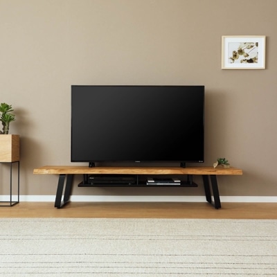 幅180］ テレビボード 耳付き ウォールナット 木目調 アイアン脚 テレビ台