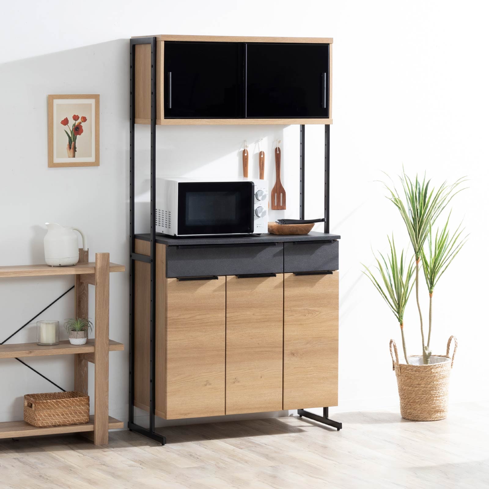 幅90］ ディエゴ ｜ オープン収納 食器棚 キッチンボード キャビネット