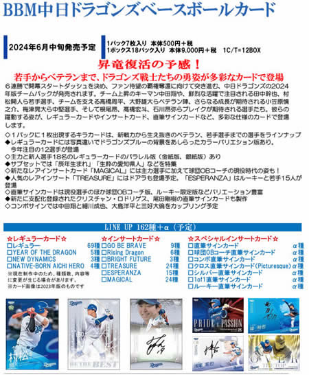 BBM 中日ドラゴンズ ベースボールカード 2024 BOX（送料無料） 6月22日発売