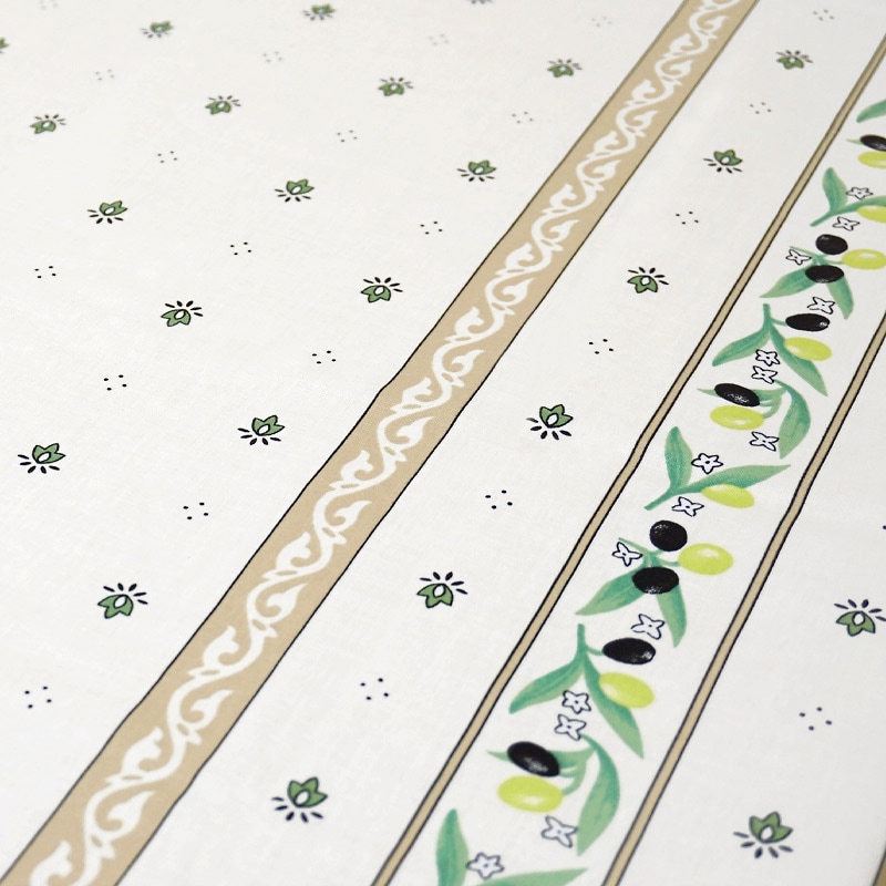 フランス製 コットン撥水テーブルクロス☆オリーブ柄/ホワイト