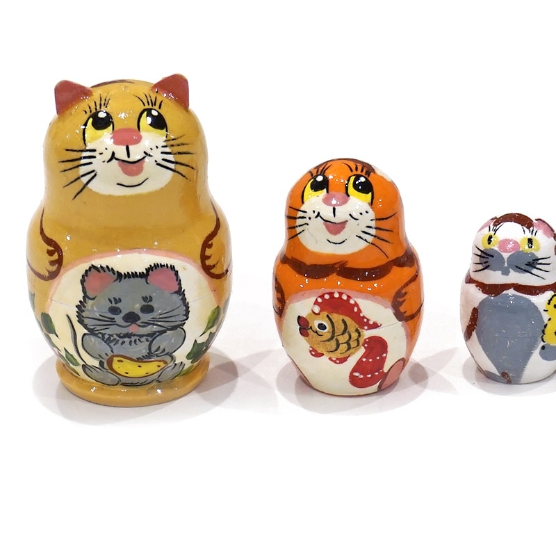 ロシア ミニマトリョーシカ ネコ/茶（5P） MAT-088 | インテリア雑貨