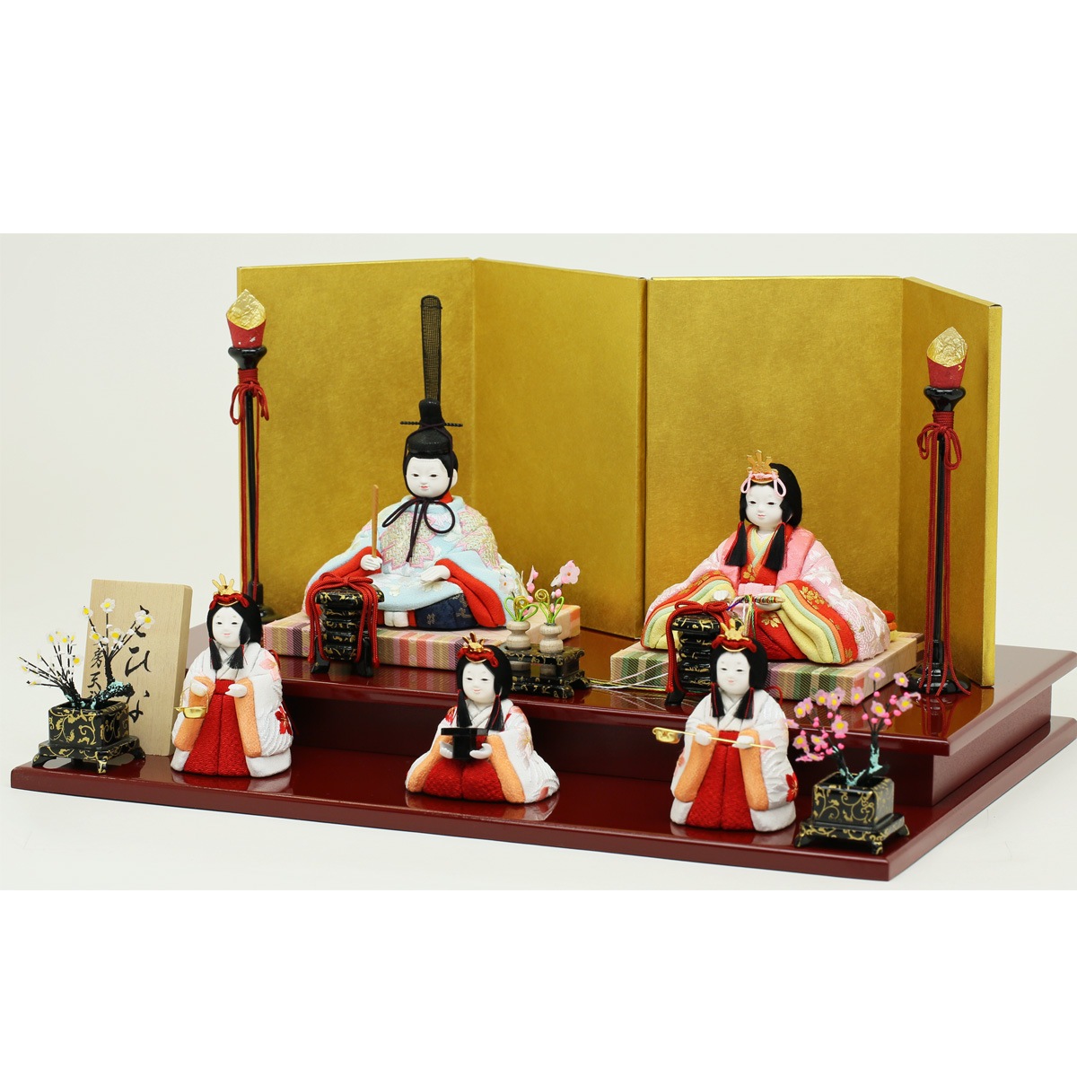 雛人形 こひな 木目込み 五人飾り 茜美 刺繍仕様 横幅39.5cm