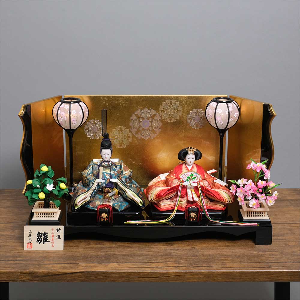 雛人形 コンパクト 宴桜 芥子親王 華紋様金屏風 横幅55cm 初節句